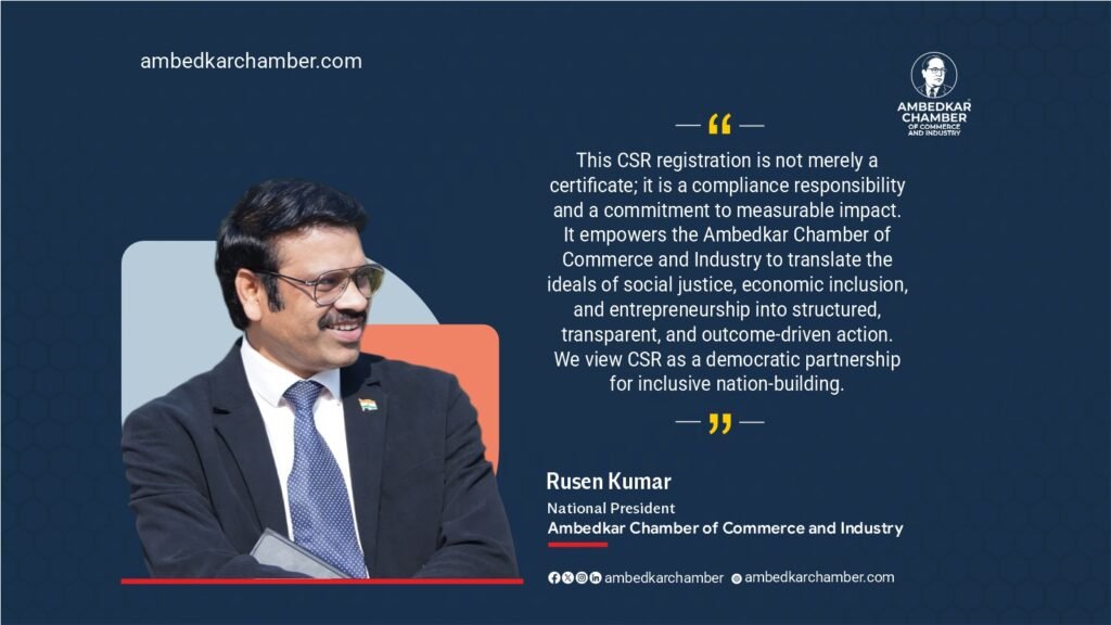 Rusen Kumar, National President of Ambedkar Chamber of Commerce and Industry.
